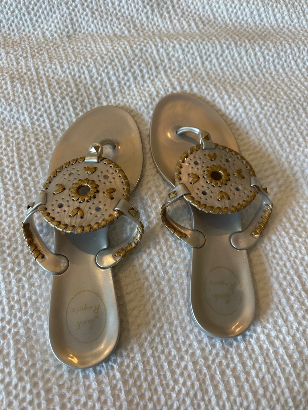 Jack Rogers Gold & Silver Embellished Jelly Slide Sandals
